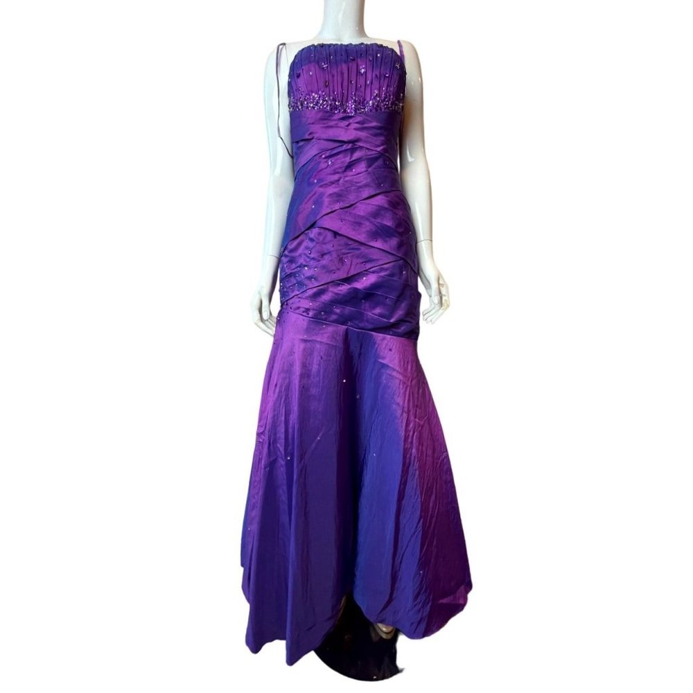 Mori Lee Women Prom Strapless Dress Pleated Front Beaded/Sequin Purple Size 9/10